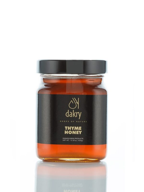Jar of amber Greek thyme honey