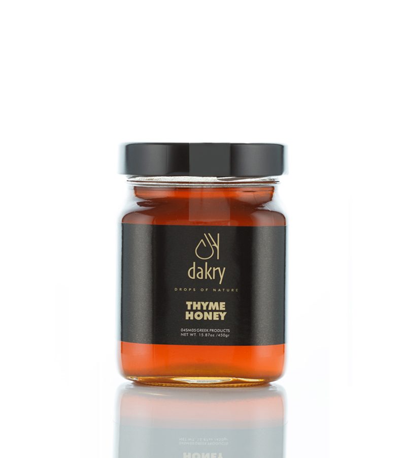 Jar of amber Greek thyme honey