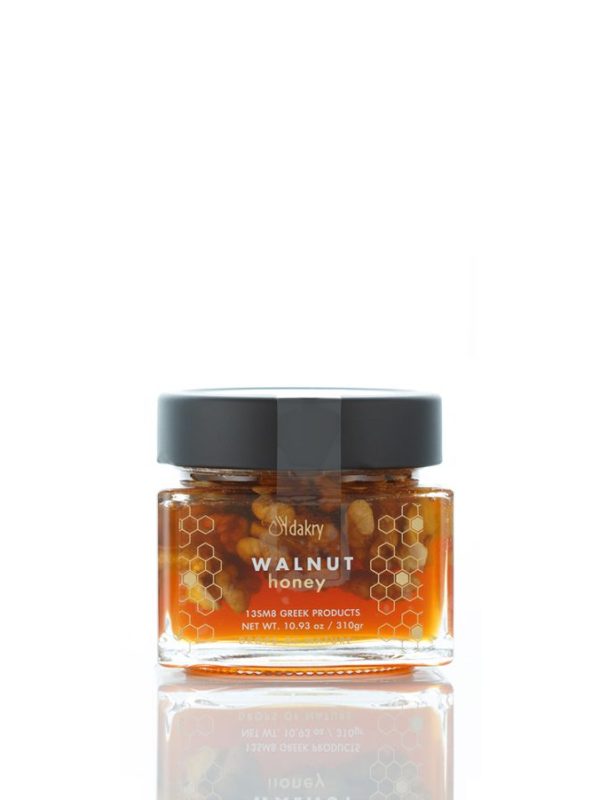 Jar of Greek orange blossom honey with walnuts