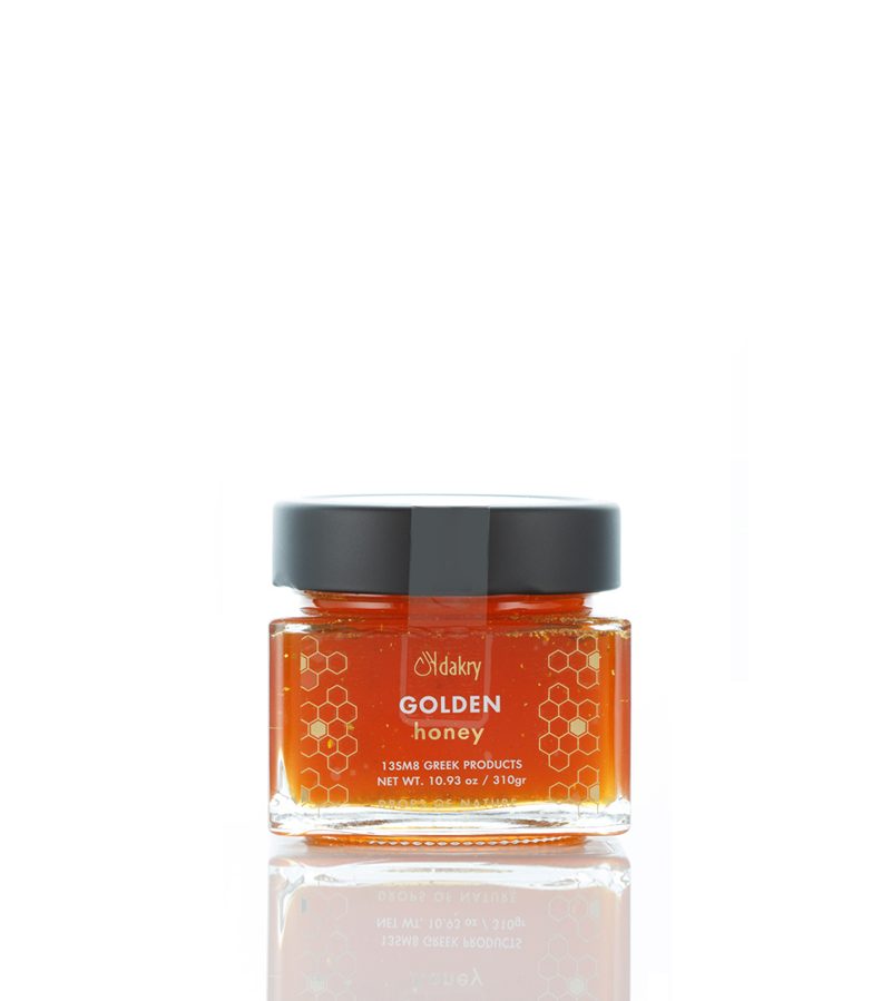 Greek thyme honey jar finished with edible 24K gold flakes