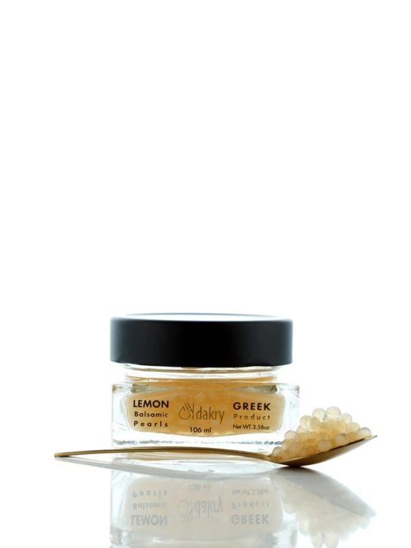 Jar of lemon balsamic pearls, Greek balsamic caviar