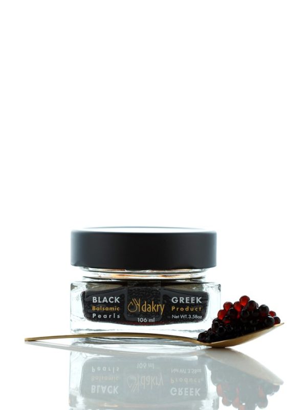Jar of black balsamic pearls, Greek balsamic caviar