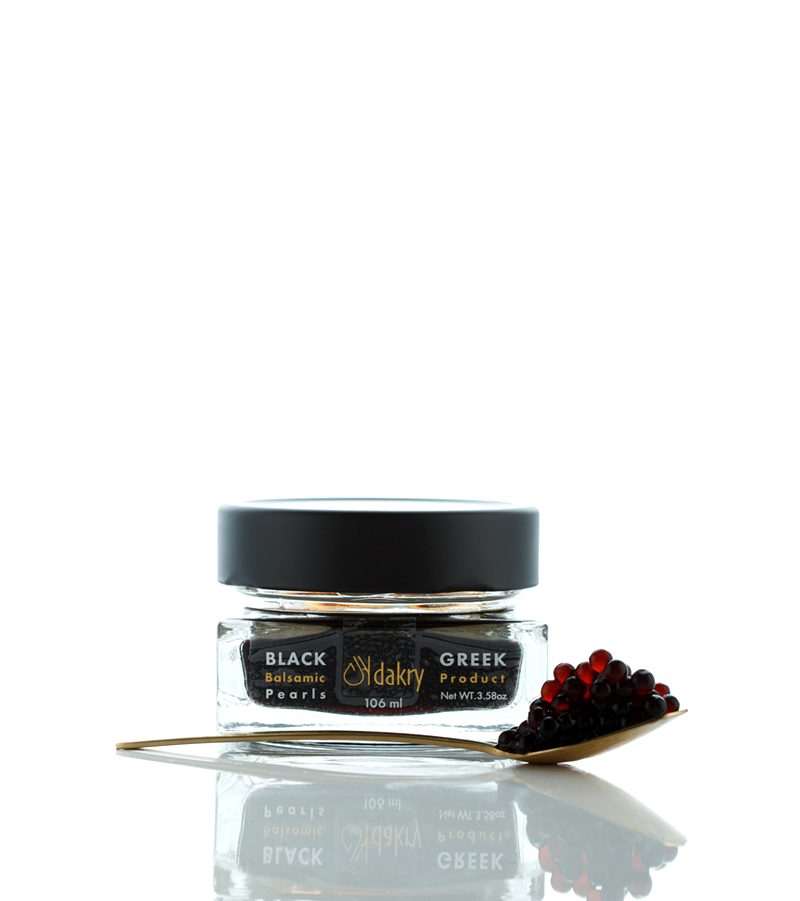 Jar of black balsamic pearls, Greek balsamic caviar