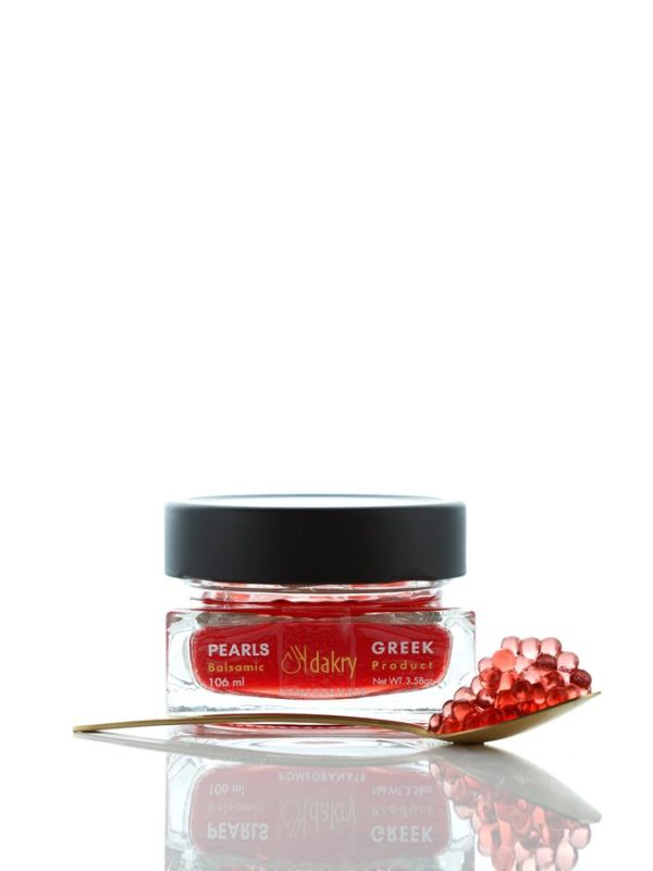 Jar of pomegranate balsamic pearls, Greek balsamic caviar