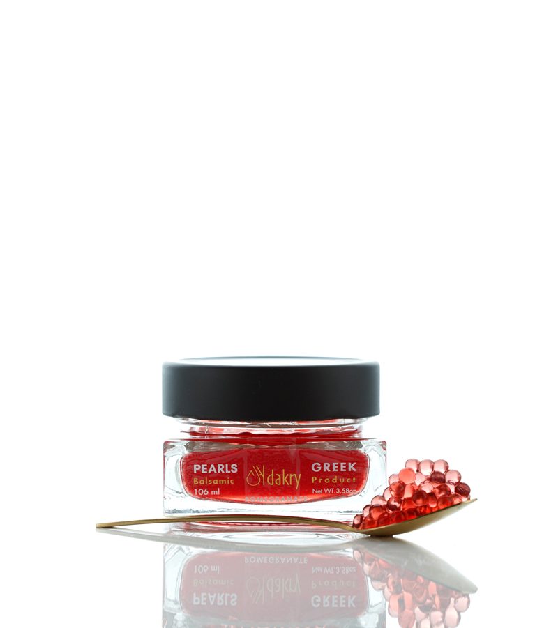 Jar of pomegranate balsamic pearls, Greek balsamic caviar