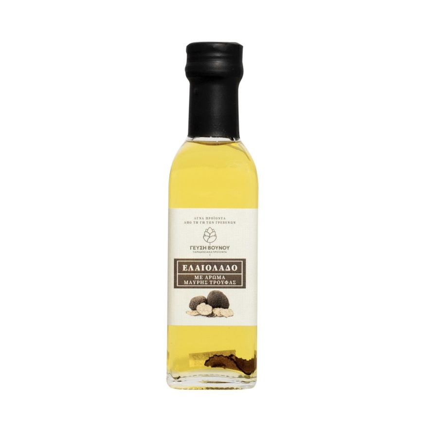 Bottle of extra virgin olive oil infused with black truffle, 100ml