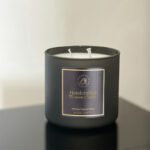 Whiskey caramel scented soy candle in a glass jar, 475 grams
