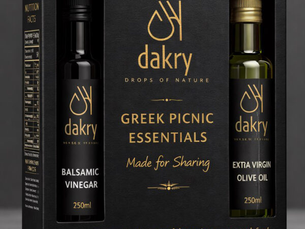 Dakry | Greek Picnic Essentials   Ex. Virgin Olive Oil & Black balsamic vinegar.