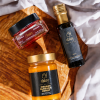 Sunny Tastes gift box with Greek olive oil, orange blossom honey and pomegranate balsamic pearls by Dakry Olive