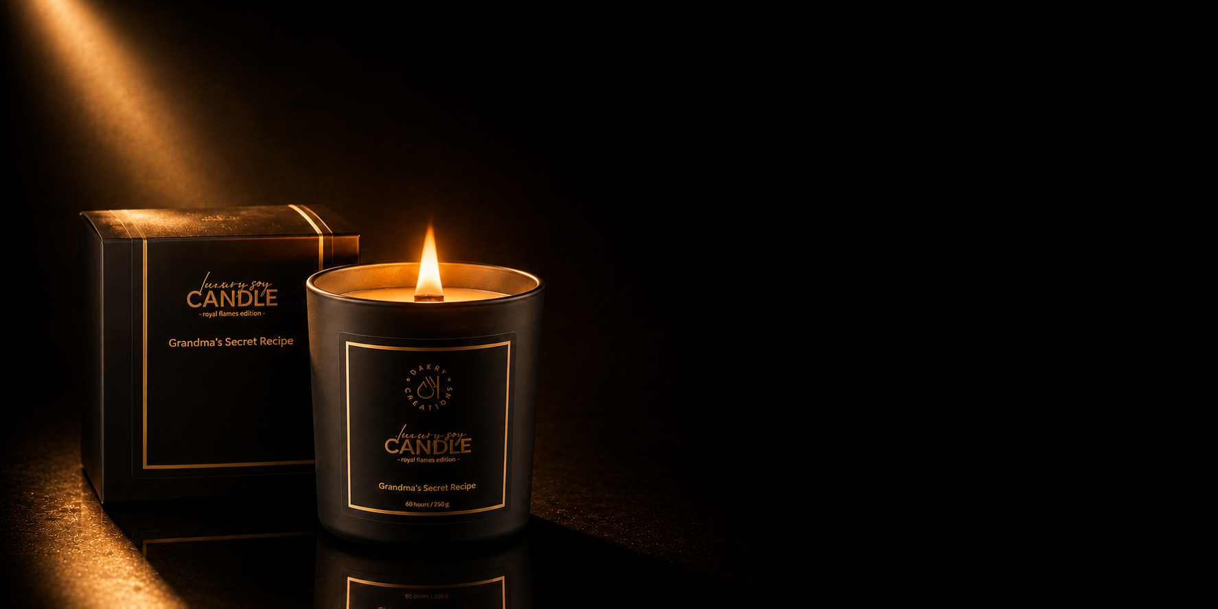 Dakry handcrafted soy candle with warm amber lighting