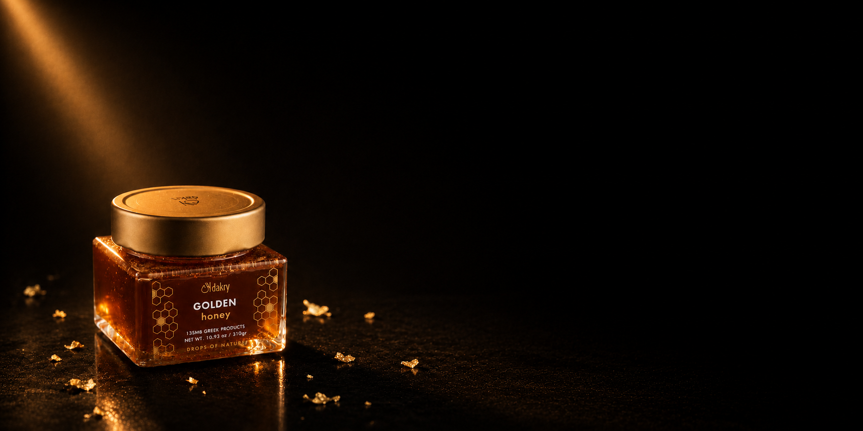 Dakry Greek honey with edible gold flakes