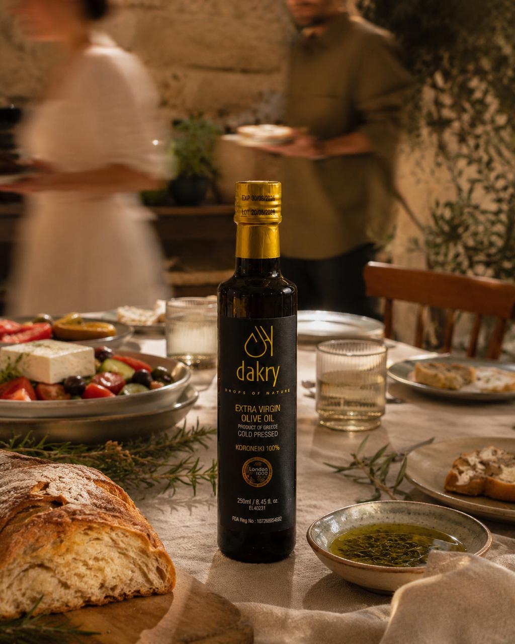 Dakry Extra Virgin Olive Oil 750ml premium Messinia presentation