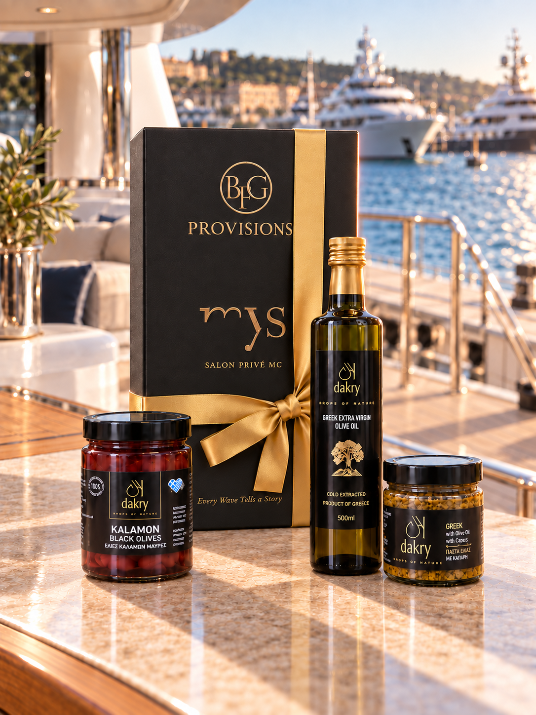 Luxury yacht welcome gift by Dakry with Greek gourmet products