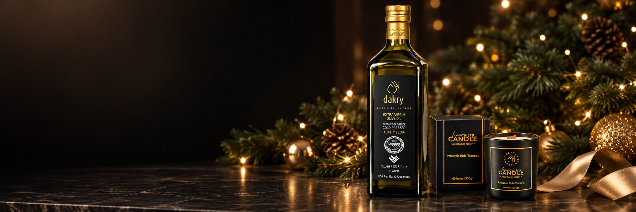 Dakry luxury Mediterranean gift box with gold ribbon